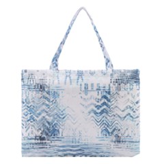 Boho Faded Blue Denim White Batik Medium Tote Bag by SpinnyChairDesigns