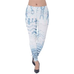 Boho Faded Blue Denim White Batik Velvet Leggings by SpinnyChairDesigns