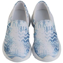 Boho Faded Blue Denim White Batik Kids Lightweight Slip Ons by SpinnyChairDesigns