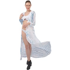 Boho Faded Blue Denim White Batik Maxi Chiffon Beach Wrap by SpinnyChairDesigns