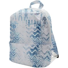 Boho Faded Blue Denim White Batik Zip Up Backpack by SpinnyChairDesigns