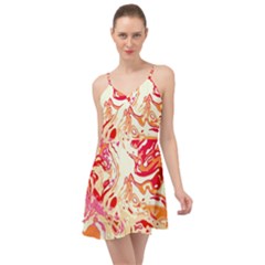 Red Orange Abstract Art Summer Time Chiffon Dress by SpinnyChairDesigns