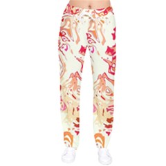 Red Orange Abstract Art Women Velvet Drawstring Pants