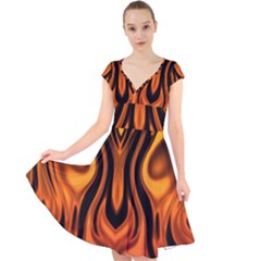 Fire And Flames Pattern Cap Sleeve Front Wrap Midi Dress by SpinnyChairDesigns