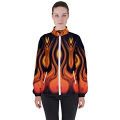 Fire And Flames Pattern Women s High Neck Windbreaker by SpinnyChairDesigns