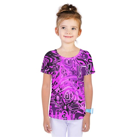 Magenta Black Abstract Art Kids  One Piece Tee by SpinnyChairDesigns