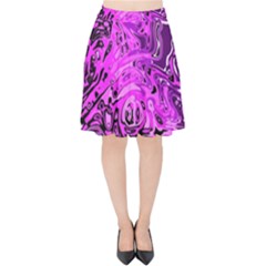 Magenta Black Abstract Art Velvet High Waist Skirt by SpinnyChairDesigns