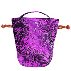 Magenta Black Abstract Art Drawstring Bucket Bag by SpinnyChairDesigns