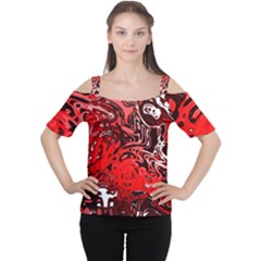 Red Black Abstract Art Cutout Shoulder Tee