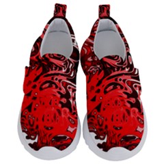 Red Black Abstract Art Kids  Velcro No Lace Shoes