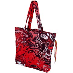 Red Black Abstract Art Drawstring Tote Bag