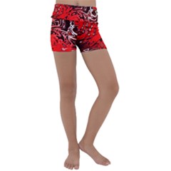 Red Black Abstract Art Kids  Lightweight Velour Yoga Shorts