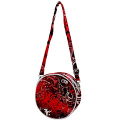 Red Black Abstract Art Crossbody Circle Bag by SpinnyChairDesigns