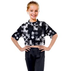 Black And White Jigsaw Puzzle Pattern Kids Mock Neck Tee