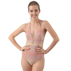 Boho Soft Peach Pattern Halter Cut-out One Piece Swimsuit