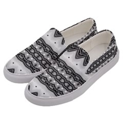 Boho Black And White  Men s Canvas Slip Ons by SpinnyChairDesigns