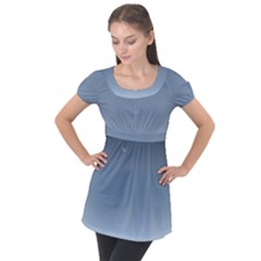 Faded Denim Blue Ombre Gradient Puff Sleeve Tunic Top by SpinnyChairDesigns