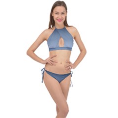 Faded Denim Blue Ombre Gradient Cross Front Halter Bikini Set by SpinnyChairDesigns