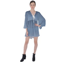 Faded Denim Blue Ombre Gradient V-neck Flare Sleeve Mini Dress by SpinnyChairDesigns