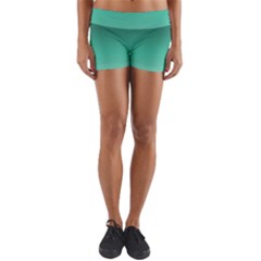 Biscay Green Gradient Ombre Yoga Shorts by SpinnyChairDesigns