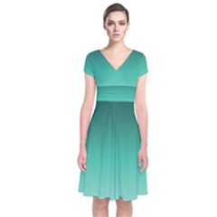 Biscay Green Gradient Ombre Short Sleeve Front Wrap Dress by SpinnyChairDesigns