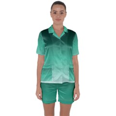 Biscay Green Gradient Ombre Satin Short Sleeve Pyjamas Set by SpinnyChairDesigns
