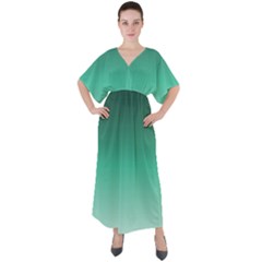 Biscay Green Gradient Ombre V-neck Boho Style Maxi Dress by SpinnyChairDesigns