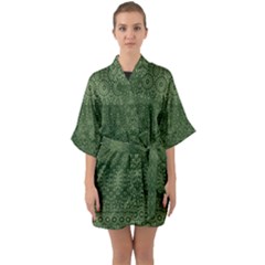 Boho Fern Green Pattern Half Sleeve Satin Kimono  by SpinnyChairDesigns