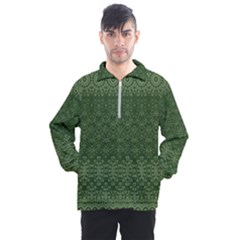 Boho Fern Green Pattern Men s Half Zip Pullover by SpinnyChairDesigns