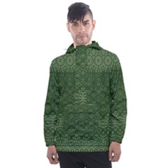 Boho Fern Green Pattern Men s Front Pocket Pullover Windbreaker by SpinnyChairDesigns