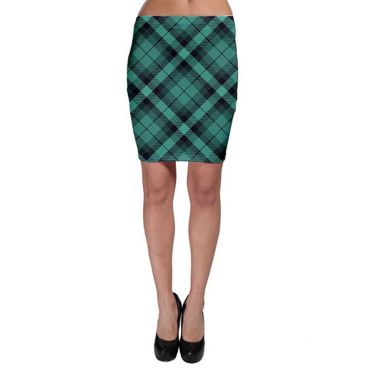 Biscay Green Black Plaid Bodycon Skirt