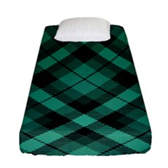 Biscay Green Black Plaid Fitted Sheet (single Size) by SpinnyChairDesigns