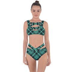 Biscay Green Black Plaid Bandaged Up Bikini Set  by SpinnyChairDesigns