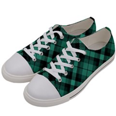 Biscay Green Black Plaid Women s Low Top Canvas Sneakers by SpinnyChairDesigns