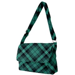 Biscay Green Black Plaid Full Print Messenger Bag (l) by SpinnyChairDesigns