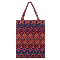 Boho Light Brown Blue Pattern Classic Tote Bag by SpinnyChairDesigns