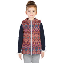 Boho Light Brown Blue Pattern Kids  Hooded Puffer Vest by SpinnyChairDesigns