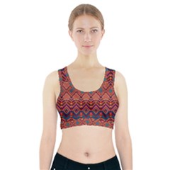 Boho Light Brown Blue Pattern Sports Bra With Pocket by SpinnyChairDesigns