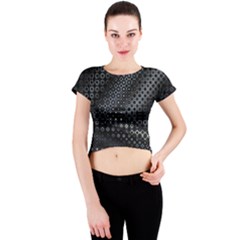 Black Abstract Pattern Crew Neck Crop Top by SpinnyChairDesigns