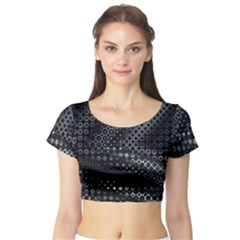 Black Abstract Pattern Short Sleeve Crop Top by SpinnyChairDesigns