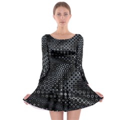 Black Abstract Pattern Long Sleeve Skater Dress