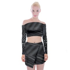 Black Abstract Pattern Off Shoulder Top With Mini Skirt Set by SpinnyChairDesigns