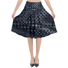 Black Abstract Pattern Flared Midi Skirt by SpinnyChairDesigns