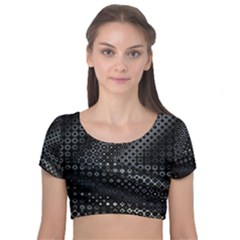 Black Abstract Pattern Velvet Short Sleeve Crop Top  by SpinnyChairDesigns