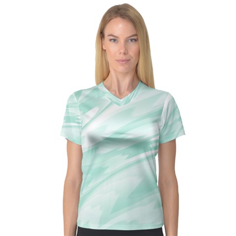 Biscay Green White Feathered Swoosh V-neck Sport Mesh Tee by SpinnyChairDesigns