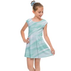 Biscay Green White Feathered Swoosh Kids  Cap Sleeve Dress by SpinnyChairDesigns