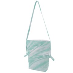 Biscay Green White Feathered Swoosh Folding Shoulder Bag by SpinnyChairDesigns
