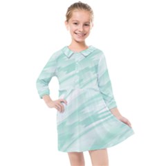 Biscay Green White Feathered Swoosh Kids  Quarter Sleeve Shirt Dress by SpinnyChairDesigns