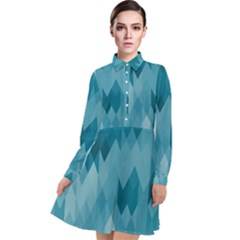 Cerulean Blue Geometric Patterns Long Sleeve Chiffon Shirt Dress