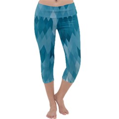 Cerulean Blue Geometric Patterns Capri Yoga Leggings